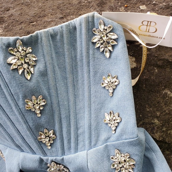 Maraya Denim Diamond Mini Dress in Blue Denim Bronx and Banco Sz 4 SMALL - Picture 9 of 14